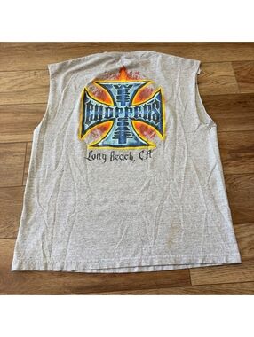 Vtg Y2K West Coast Choppers Flame Muscle Tee Cutoff Gray XL